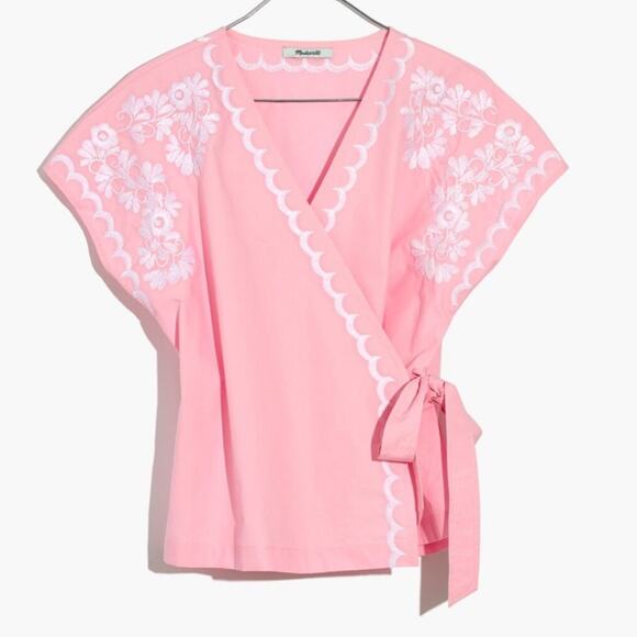 Madewell Pink Embroidered Side-Tie Wrap Top  Size XS - Picture 1 of 11